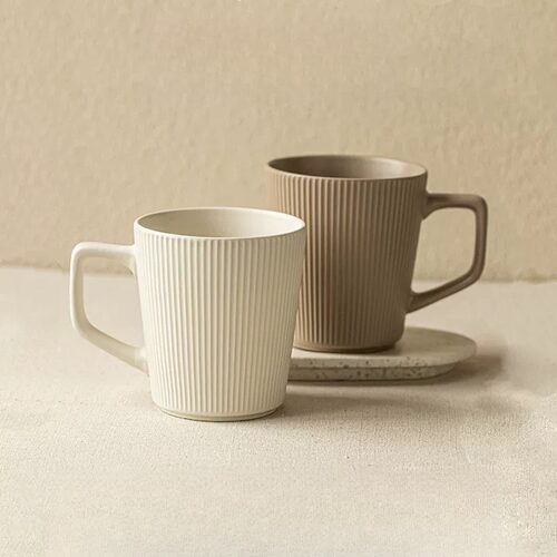 日本简约大容量水杯马克杯500ml陶瓷高颜值家用情侣对杯办公室用