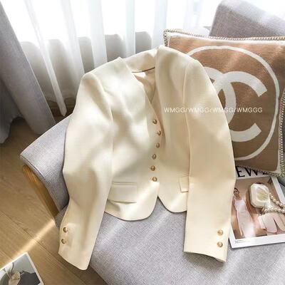 小香风西装外套女春2023新款法式高级感炸街小个子V领短款小西服