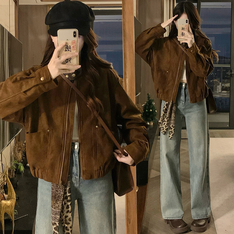 实拍秋季新款麂皮绒撞色拼接短款减龄外套,女装/女士精品,短外套,淘宝优惠券,粉丝福利购,淘宝优惠卷