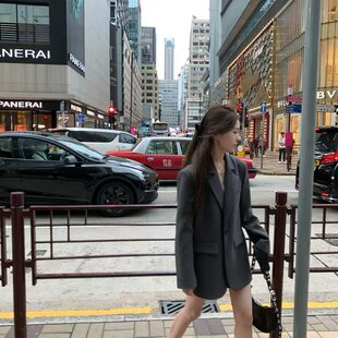 Hhyi版型chao正灰色西装外套女春高级感百搭气休闲西服