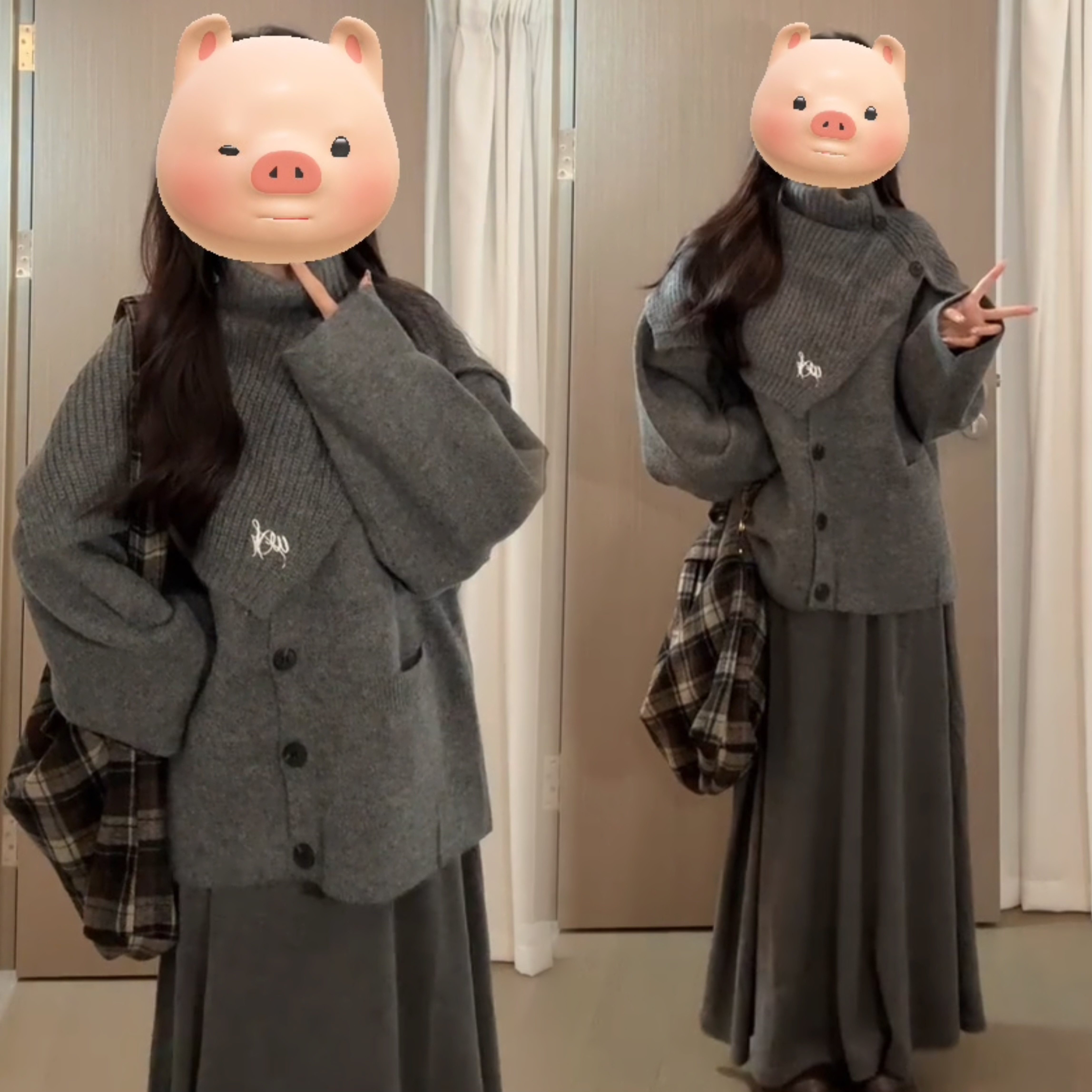 大码高级感灰色针织开衫毛衣女秋冬宽松外穿慵懒风围脖外套两件套,女装/女士精品,大码内搭,淘宝优惠券,粉丝福利购,淘宝优惠卷