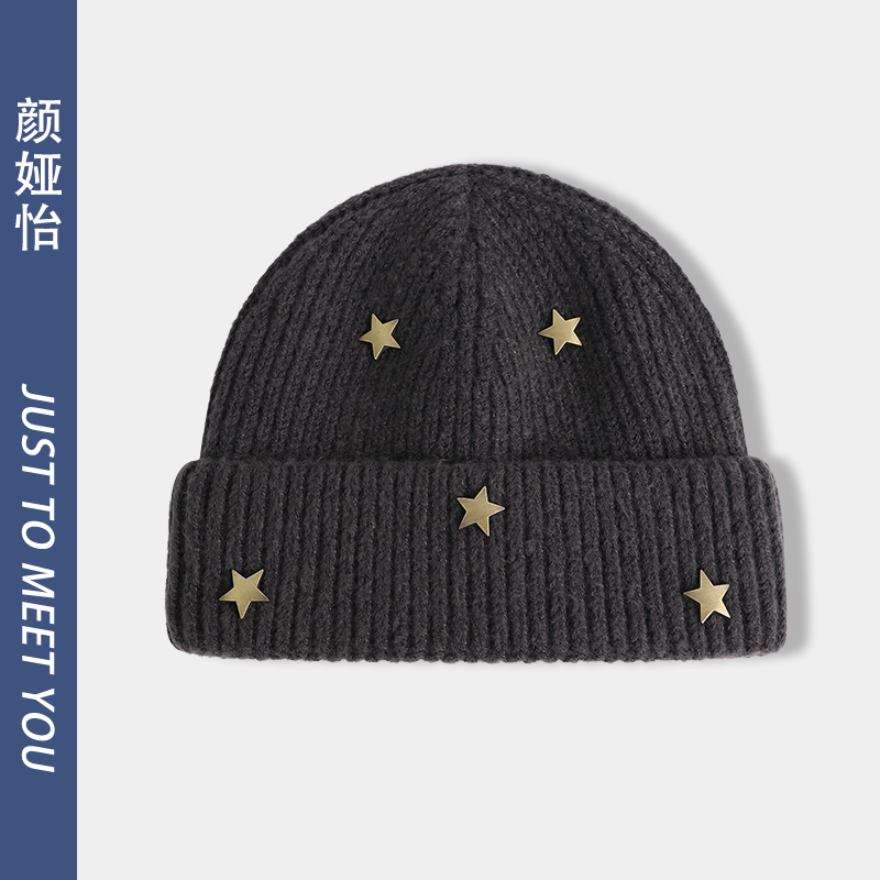 五角星针织毛线帽男女秋冬显脸小