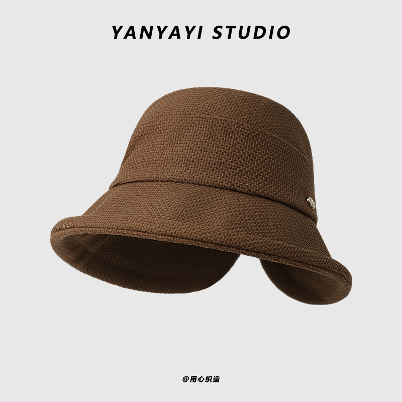 韩版卷边后开叉渔夫帽子女