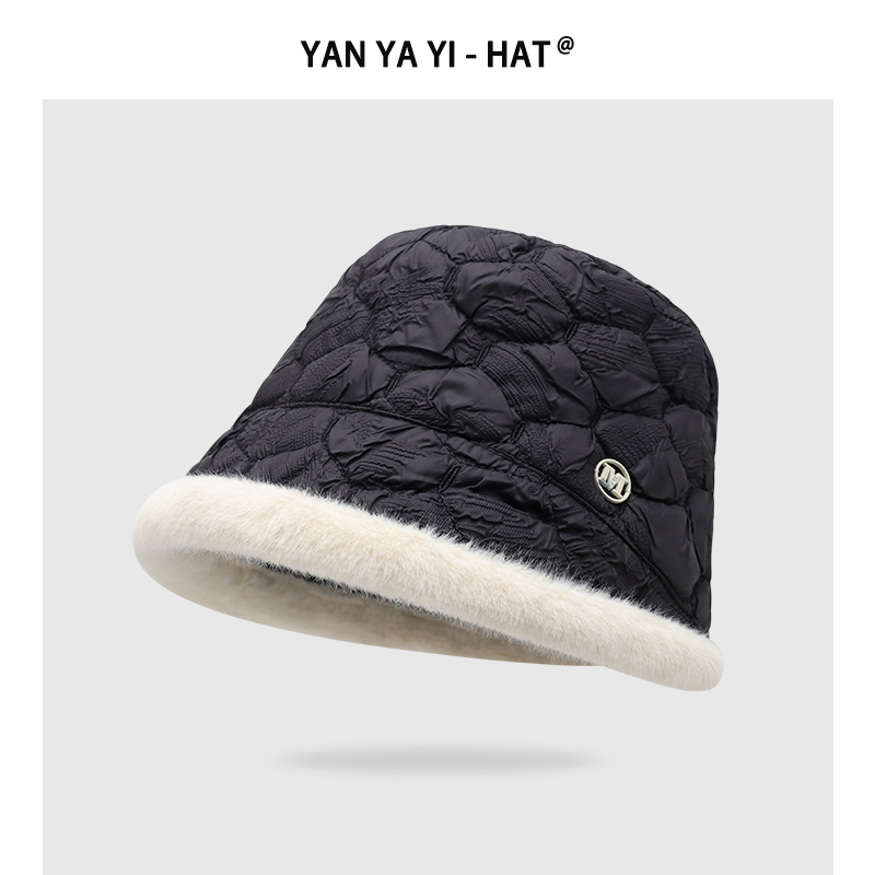 毛绒边渔夫帽女秋冬显脸小保暖潮