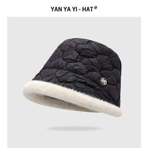 毛绒边渔夫帽女秋冬显脸小保暖潮