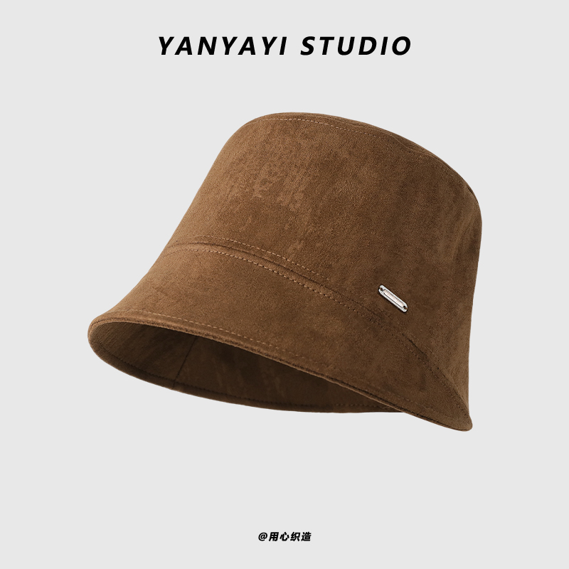 日系麂皮绒渔夫帽秋冬复古百搭