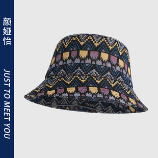 民族风涂鸦渔夫帽子男女春秋街头时尚 沙滩帽潮 百搭显脸小盆帽个性
