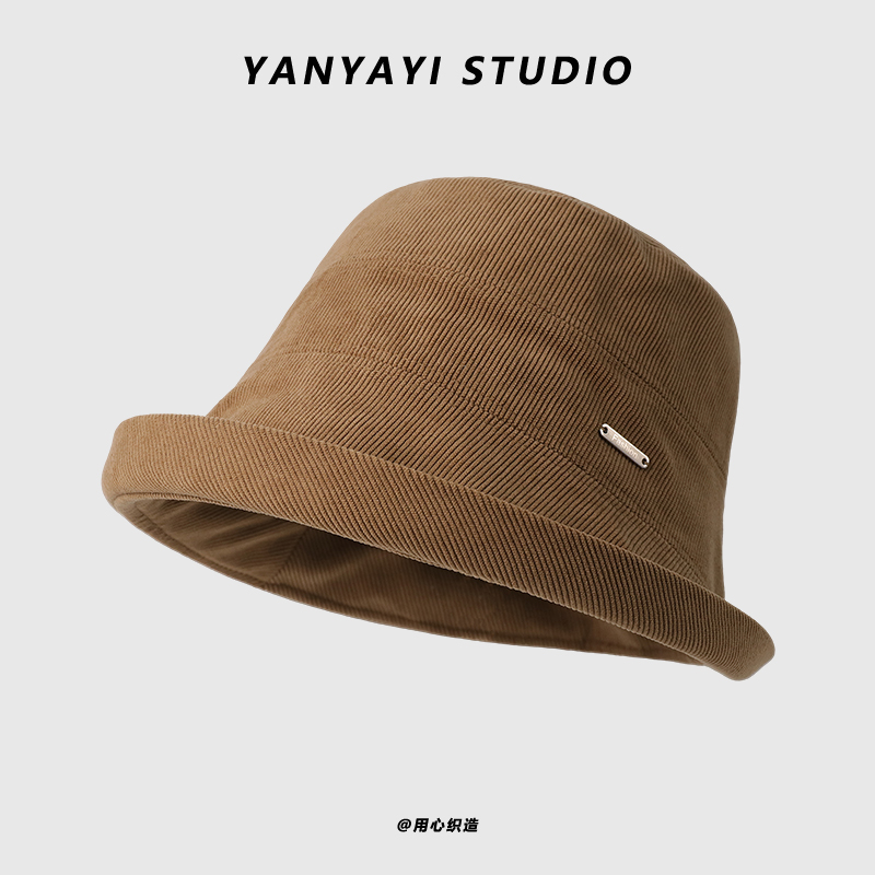 韩版灯芯绒卷边渔夫帽