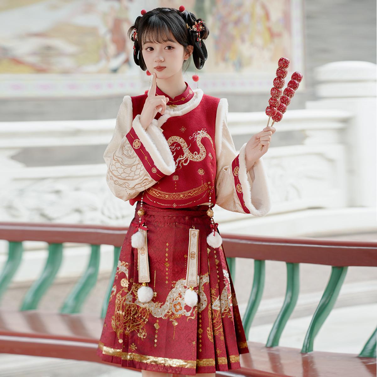 汉元素马甲马面裙套装短款