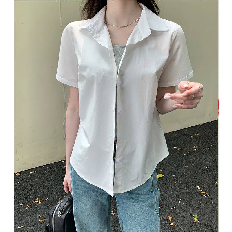 实拍实价短袖衬衫女夏季2025新款慵懒风衬衣外套休闲宽松百搭上衣