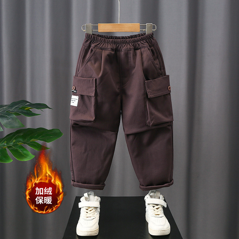 男童工装裤秋冬2025新款儿童洋气加厚小童直筒裤子宝宝一体绒冬装