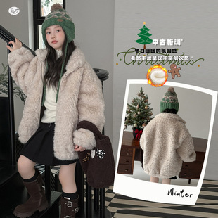 女童2025年冬季新款洋气毛毛衣外套女大童冬季加绒加厚时髦上衣潮