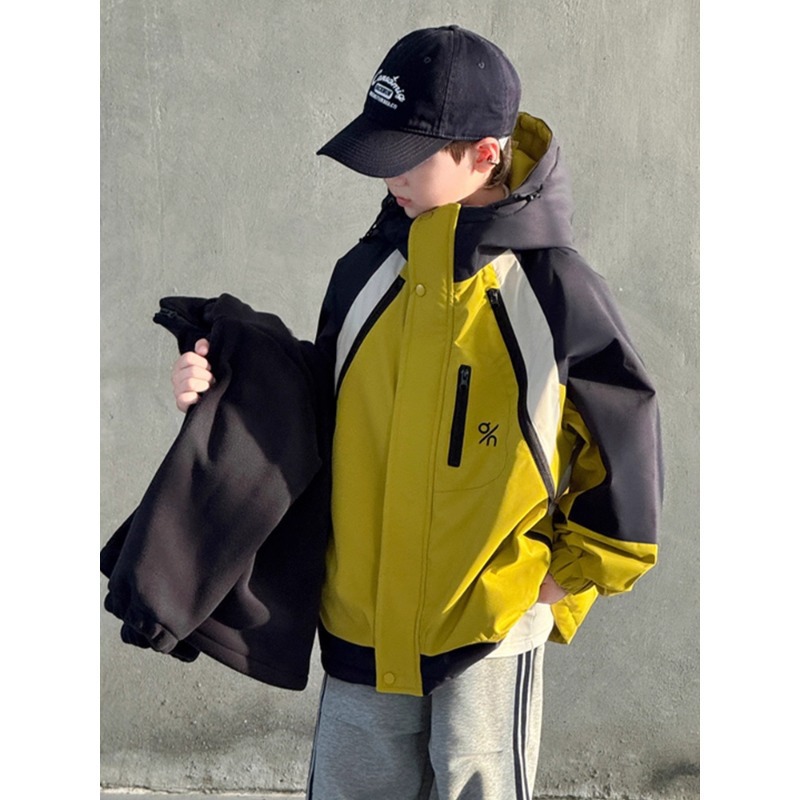 儿童装男童冬装夹棉外套2025新款中大童秋冬款三合一可拆卸冲锋衣