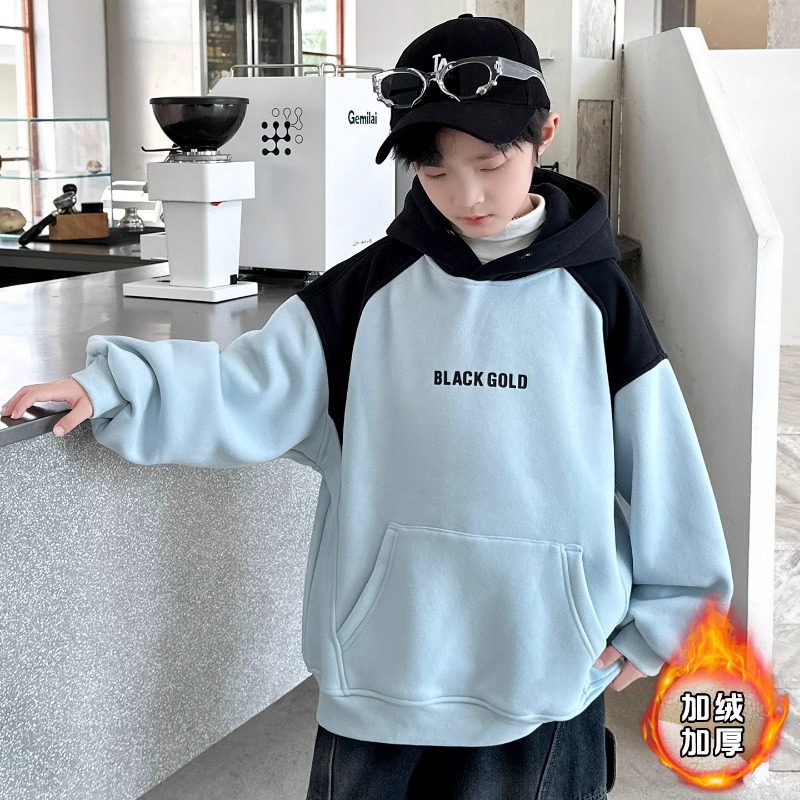 儿童装男童冬装加绒连帽卫衣2025新款大童秋冬款男孩冬季加厚上衣