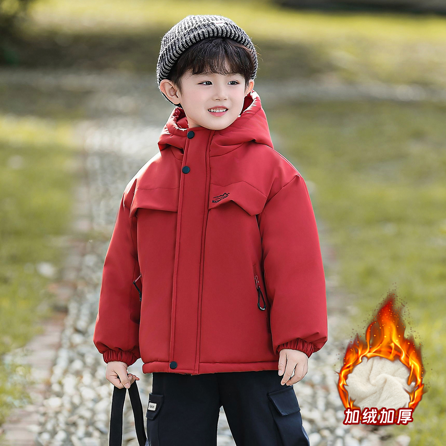 男童2025新款加绒冲锋衣外套秋冬款儿童冬装男孩冬季加厚派克服潮