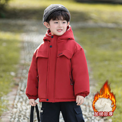 男童2025新款加绒冲锋衣外套秋冬款儿童冬装男孩冬季加厚派克服潮