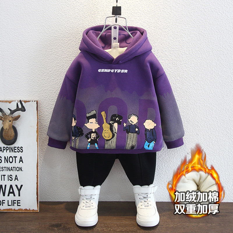 男童加绒卫衣2025秋冬装新款儿童炸街男宝宝冬款加厚休闲连帽上衣