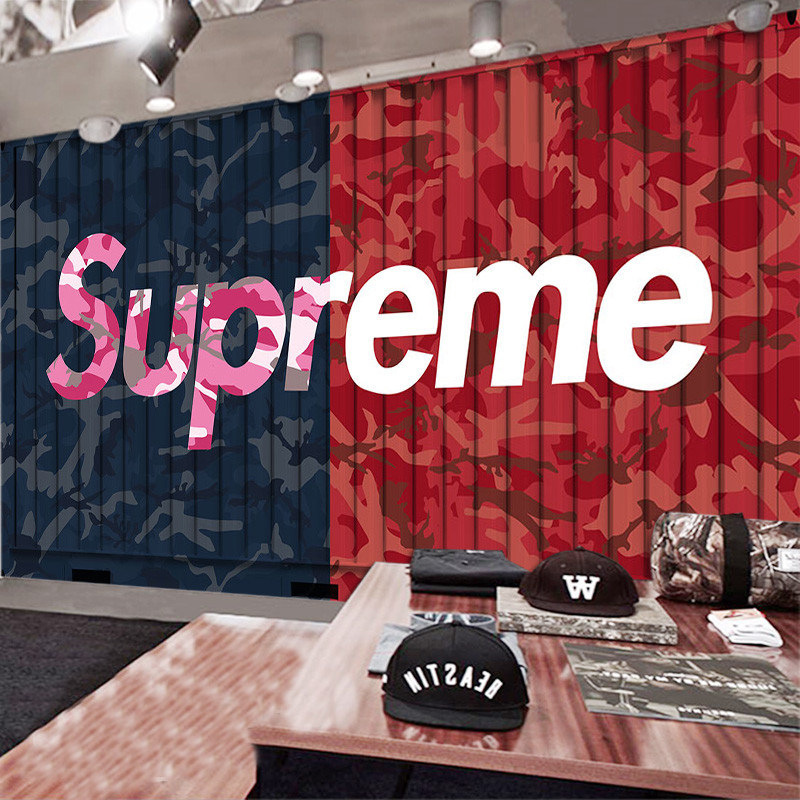 supreme潮牌背景墙纸集装箱服装店logo形象前台网红直播拍照壁纸