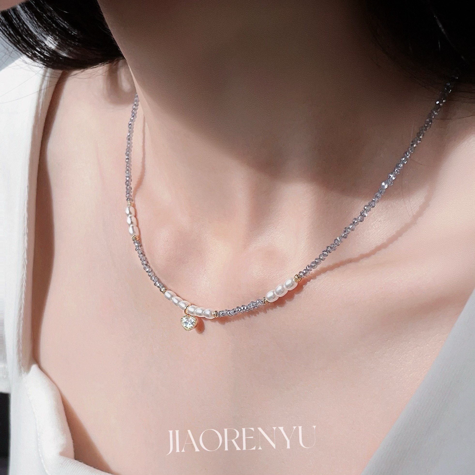 鲛人语/波尔多蓝 原创极细碎冰蓝高亮米珠锆石爱心氛围感项链,饰品/流行首饰/时尚饰品新,项链,淘宝优惠券,粉丝福利购,淘宝优惠卷