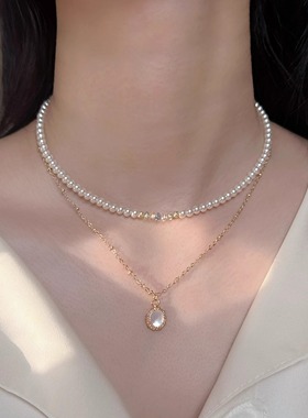 鲛人语/画廊少女 原创爆闪捷克珠彩色项链女高级感轻奢双层锁骨链