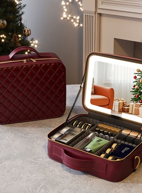 OBOX安可拉红LED带镜化妆包化妆品刷子高端品牌便携式分区收纳盒