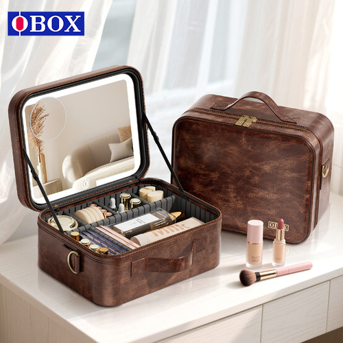 OBOX复古化妆包带镜轻奢出行