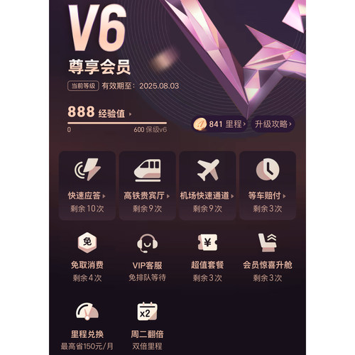 高德地图尊享会员半年卡vip180天直升V6+888里程直冲一号一次