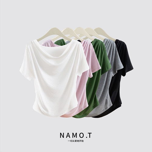 【妮妮推荐】NAMO.T天丝亚麻荡领短袖T恤NI309C575