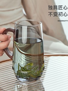 绿茶杯专用茶杯高硼硅对把胡桃木把花茶杯玻璃杯主人单个高端男士