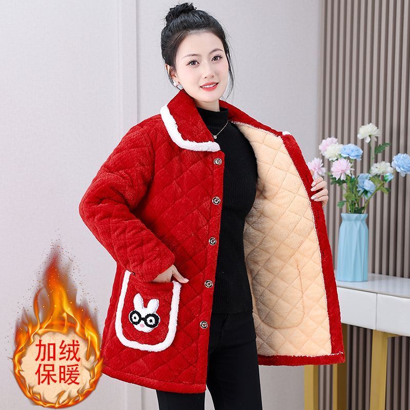 四川省服加绒罩衣女士加厚中长款棉衣中老年妈妈冬装防寒棉袄外套