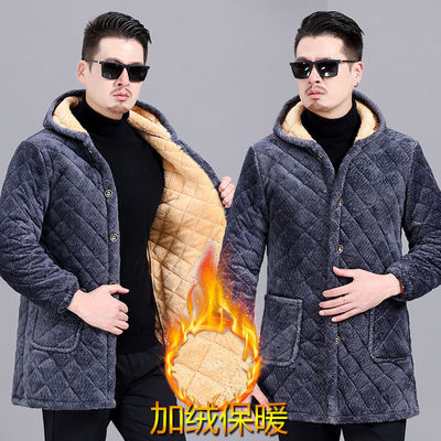四川省服冬款加绒罩衣男连帽加厚外套长款大码宽松防寒棉袄工作服