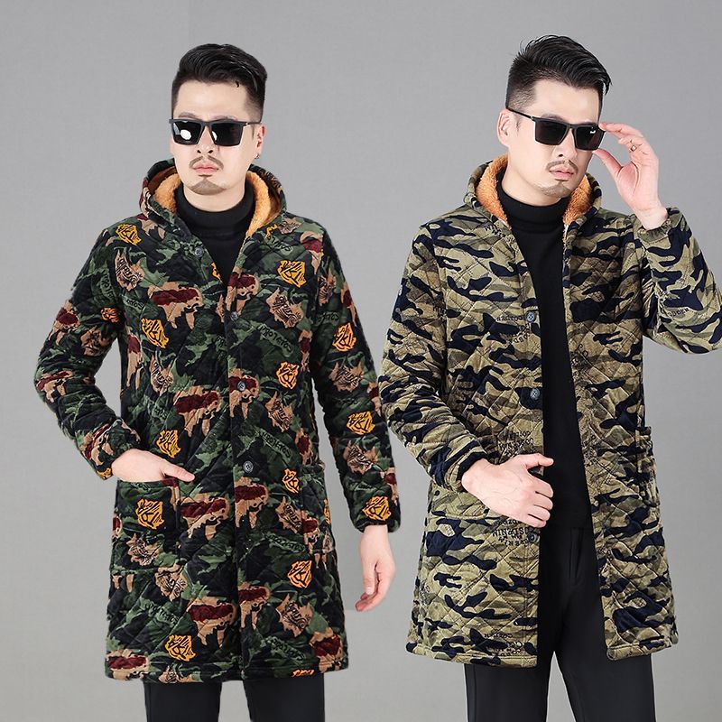 四川省服加绒加厚男士棉袄外穿新款加绒罩衣耐脏宽松大码外套防尘