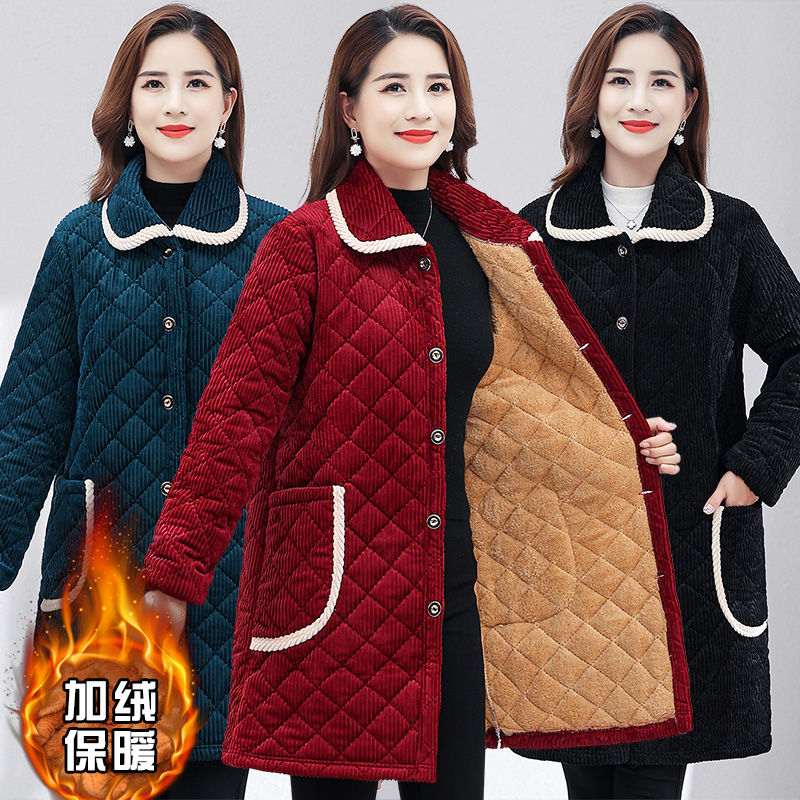 四川省服大码妈妈冬装防寒连帽罩衣加厚加绒中年女士保暖棉衣外套
