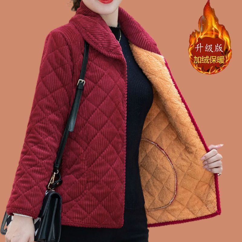 四川省服冬季妈妈装保暖棉衣灯芯绒休闲纯色棉袄中老年女棉服外套