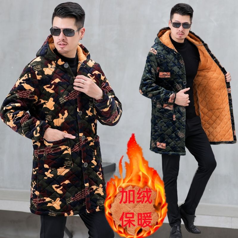 四川省服新款男士棉袄加绒加厚罩衣冬季棉衣外穿工作棉服中长款男