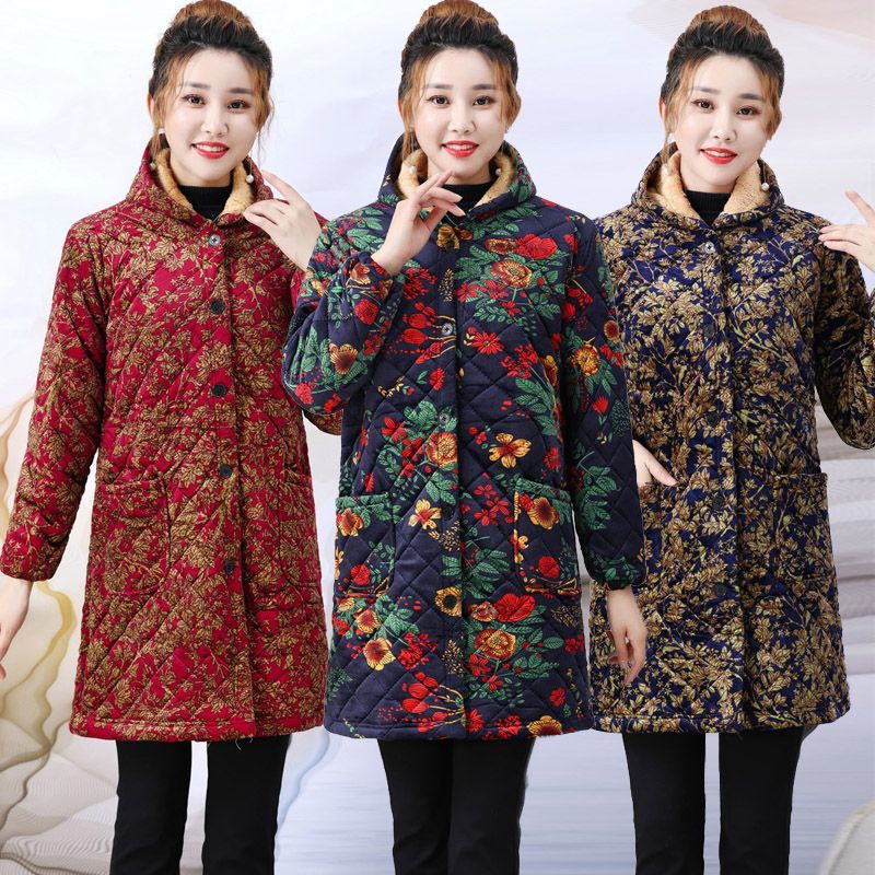 四川省服中老年棉衣女士加绒加厚罩衣中长款棉袄宽松大码外穿罩衣