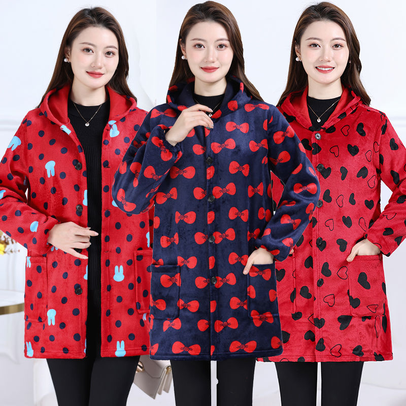 四川省服冬季法兰绒罩衣成人女加绒加厚长袖护衣时尚妈妈装工作服