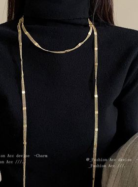 欧美跨境链条长款项链简约个性冷淡风毛衣链高级感通勤项饰女批发