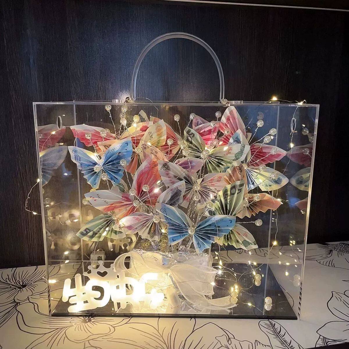 情人节蝴蝶花束有钱花diy材料包