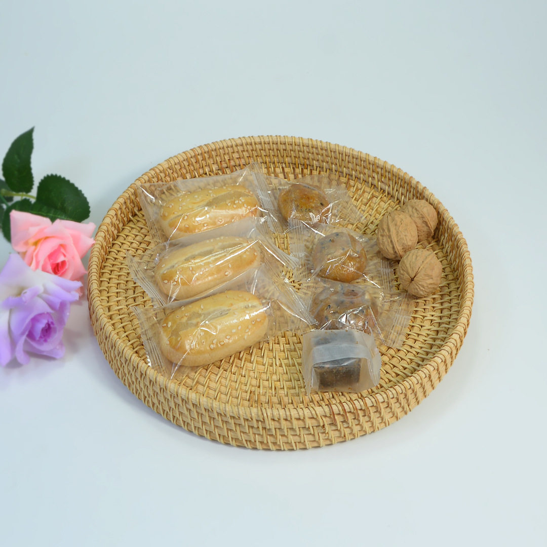 藤编水果篮手工编织日式面包篮馒头筐客厅家用收纳筐圆形托盘