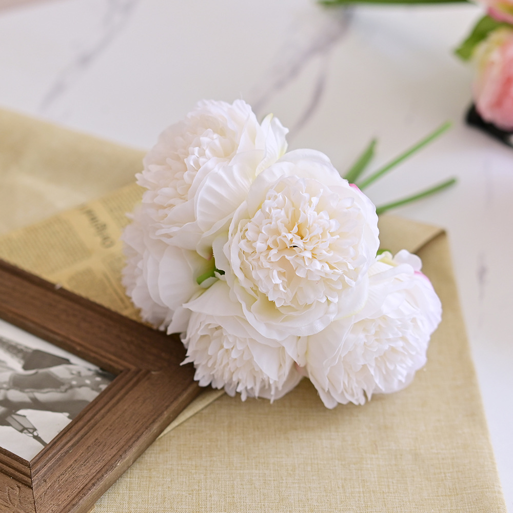 欧式五头牡丹 手札把束假花皇家牡丹花家居婚庆道具影楼拍摄假花