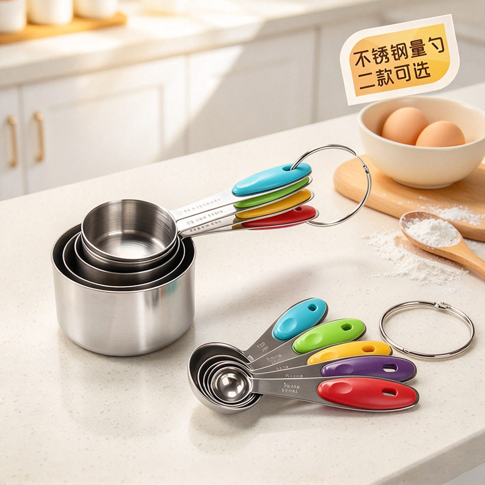 10件套量匙带彩色硅胶防