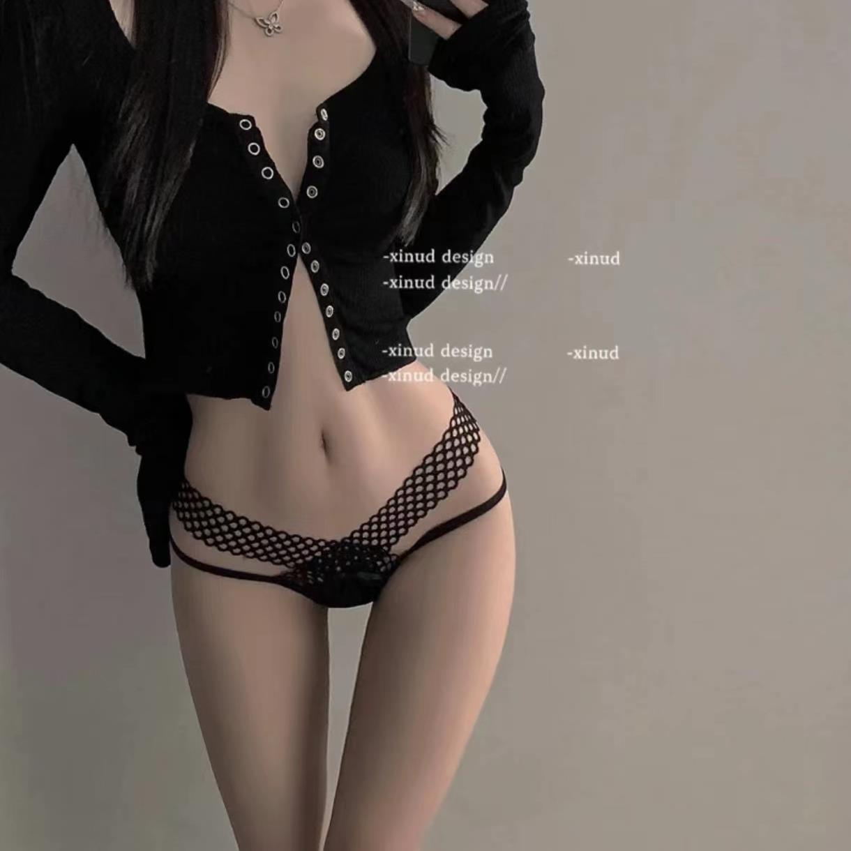 『Cm』性感捕手＊欧美简约法式性感蕾丝高腰镂空交叉绑带三角内裤