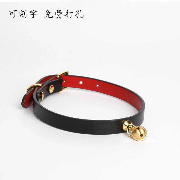 纯银铃铛真皮项圈女定制刻字choker高级甜美puppy牵引绳项圈
