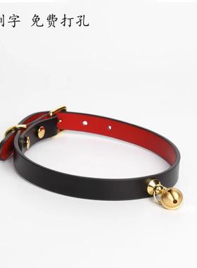纯银铃铛真皮项圈女定制刻字choker高级甜美puppy牵引绳项圈