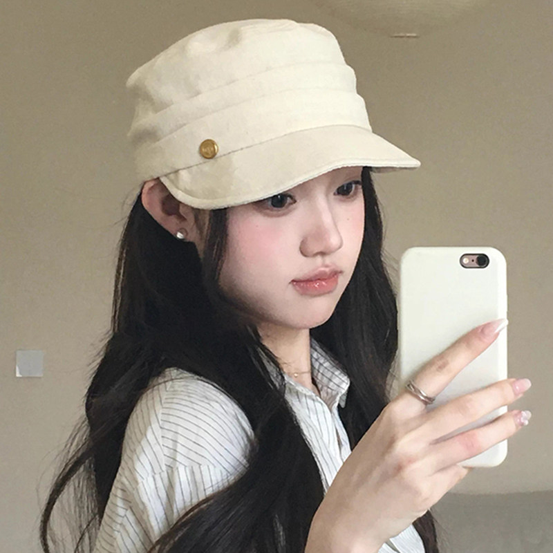 日系亚麻软檐平顶马术帽女款防晒