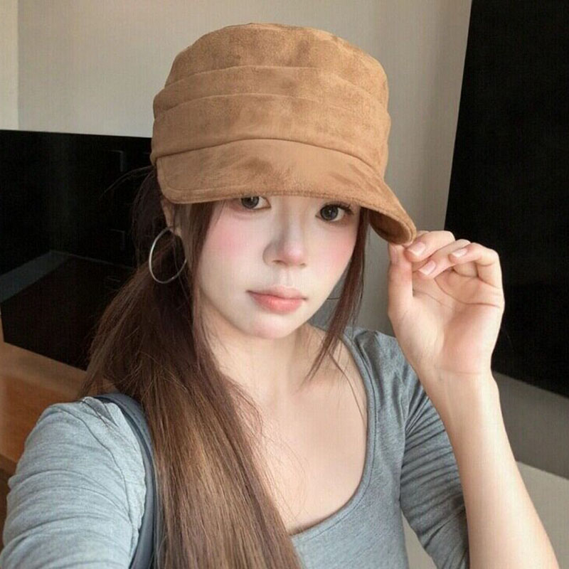 日系复古麂皮绒显脸小马术帽女