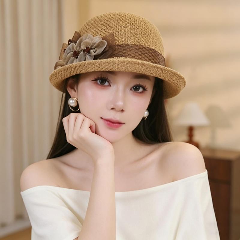 夏季法式花朵显脸小渔夫帽女款