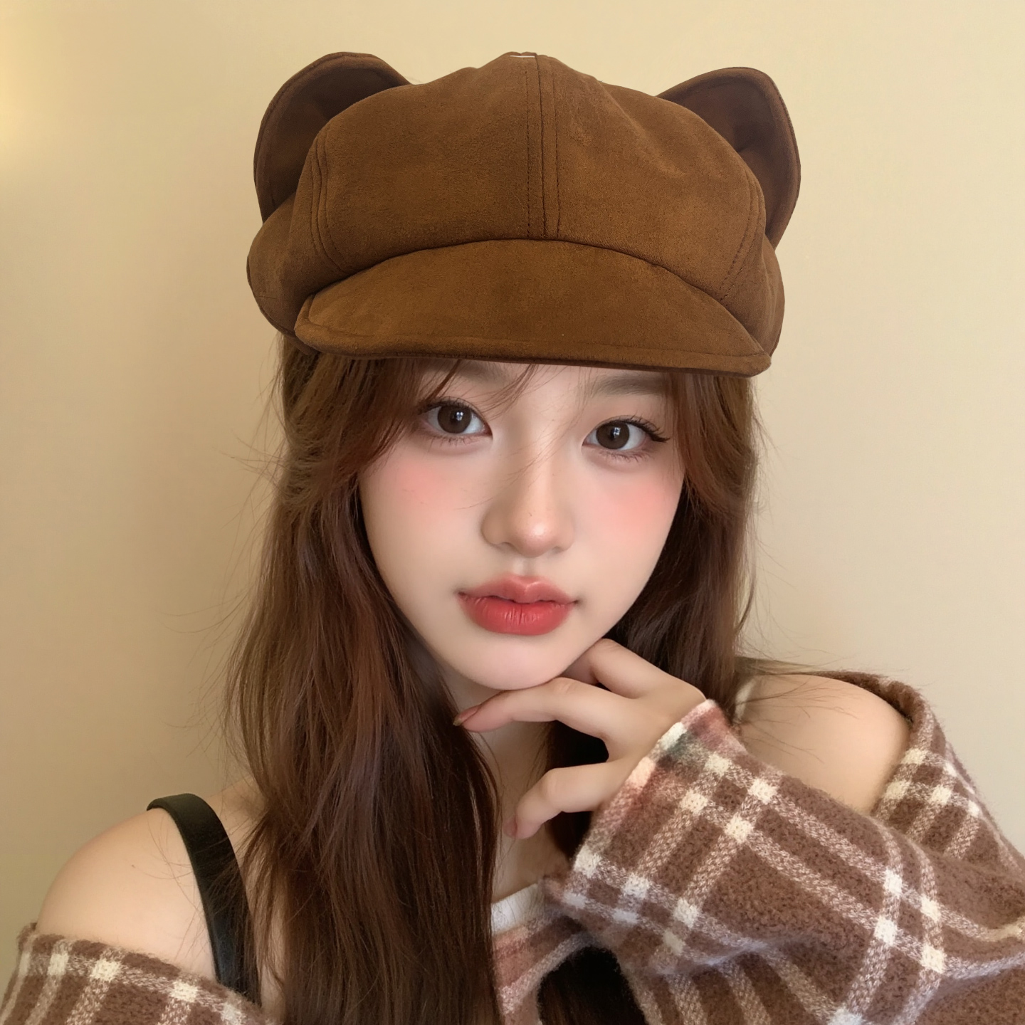 日系可爱猫耳贝雷帽子女秋冬复古