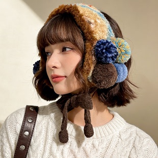 费尔岛复古毛绒毛球针织耳罩女款冬季保暖防风护耳氛围感耳捂子潮